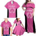 New Zealand Custom Family Matching Off Shoulder Maxi Dress and Hawaiian Shirt Fire Basketball Maori Tribal Pink - Aussie Hoodie