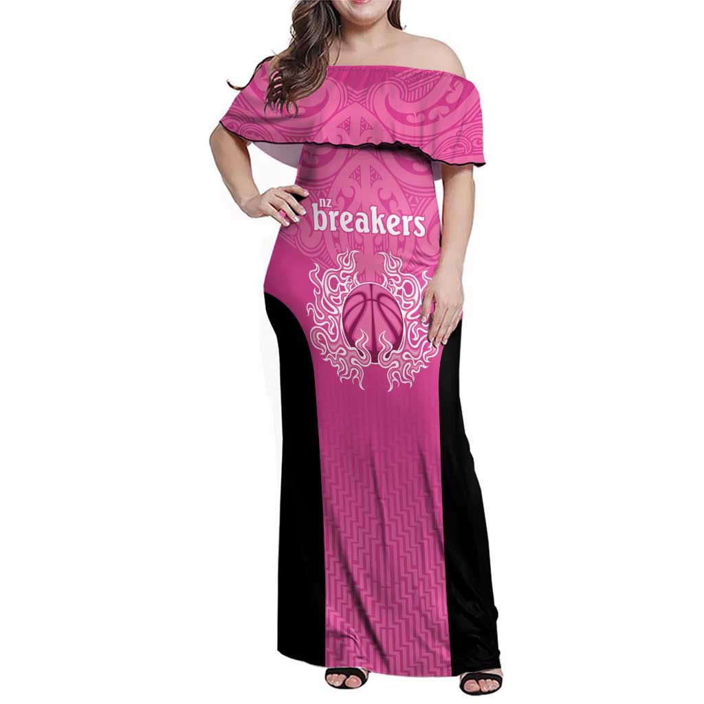 New Zealand Custom Family Matching Off Shoulder Maxi Dress and Hawaiian Shirt Fire Basketball Maori Tribal Pink - Aussie Hoodie