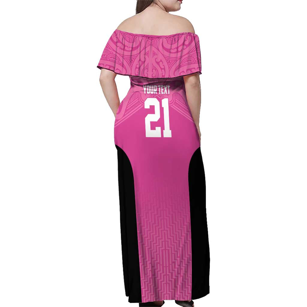 New Zealand Custom Family Matching Off Shoulder Maxi Dress and Hawaiian Shirt Fire Basketball Maori Tribal Pink - Aussie Hoodie