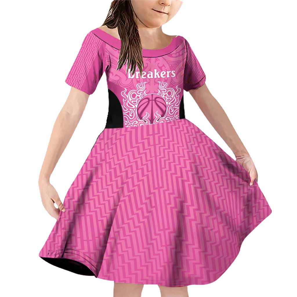 New Zealand Custom Family Matching Off Shoulder Short Dress and Hawaiian Shirt Fire Basketball Maori Tribal Pink - Aussie Hoodie