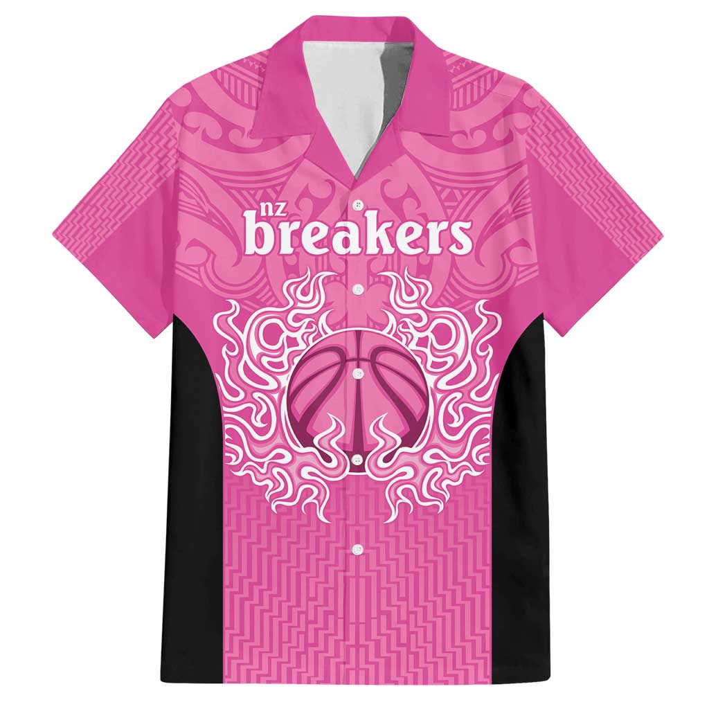 New Zealand Custom Family Matching Off Shoulder Short Dress and Hawaiian Shirt Fire Basketball Maori Tribal Pink - Aussie Hoodie