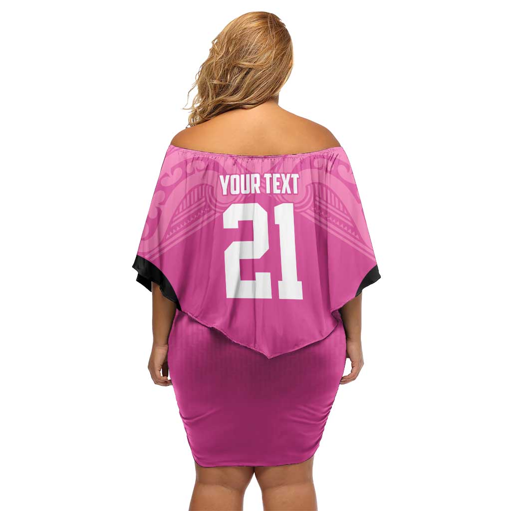 New Zealand Custom Family Matching Off Shoulder Short Dress and Hawaiian Shirt Fire Basketball Maori Tribal Pink - Aussie Hoodie