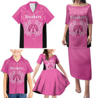 New Zealand Custom Family Matching Puletasi and Hawaiian Shirt Fire Basketball Maori Tribal Pink - Aussie Hoodie