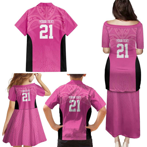 New Zealand Custom Family Matching Puletasi and Hawaiian Shirt Fire Basketball Maori Tribal Pink - Aussie Hoodie