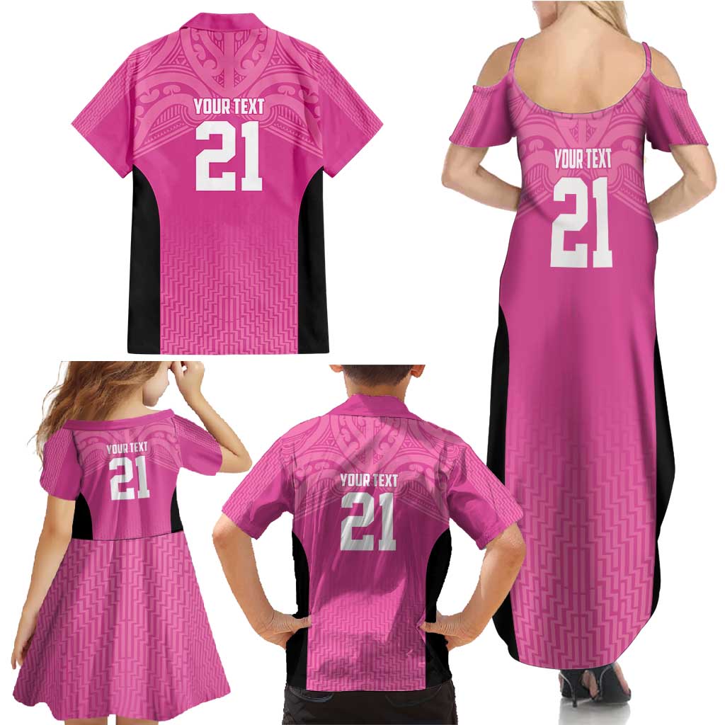 New Zealand Custom Family Matching Summer Maxi Dress and Hawaiian Shirt Fire Basketball Maori Tribal Pink - Aussie Hoodie