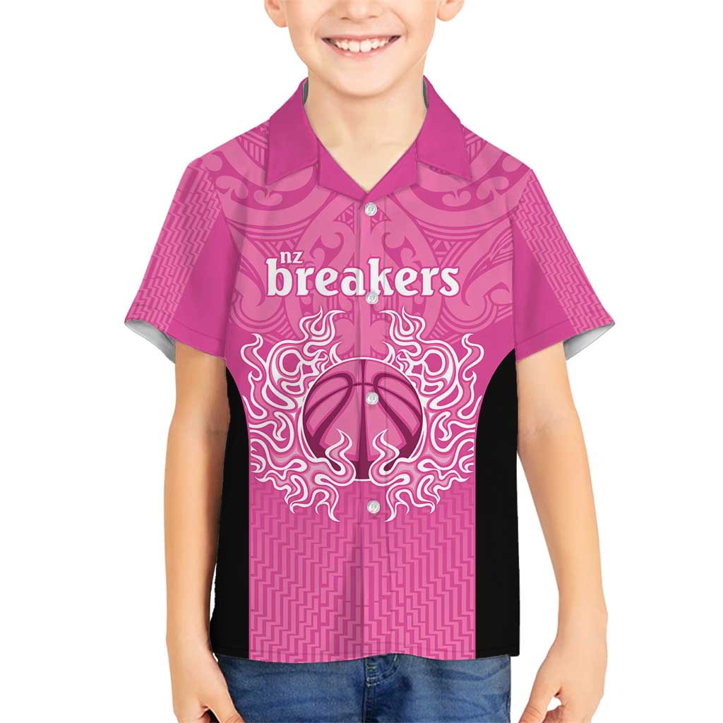 New Zealand Custom Family Matching Summer Maxi Dress and Hawaiian Shirt Fire Basketball Maori Tribal Pink - Aussie Hoodie