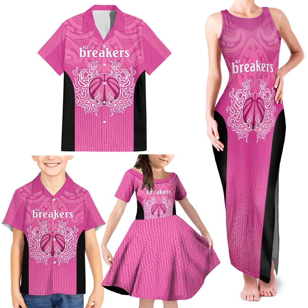 New Zealand Custom Family Matching Tank Maxi Dress and Hawaiian Shirt Fire Basketball Maori Tribal Pink - Aussie Hoodie