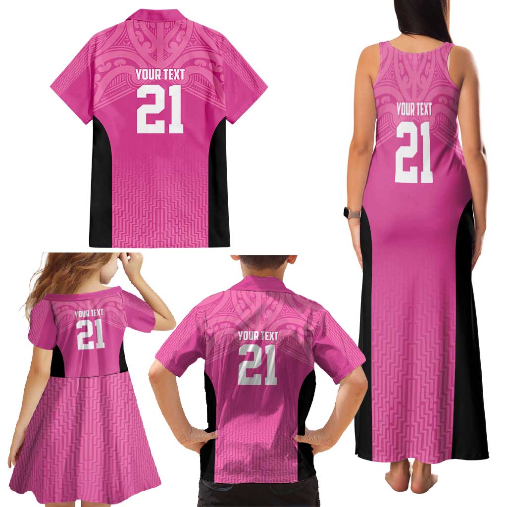 New Zealand Custom Family Matching Tank Maxi Dress and Hawaiian Shirt Fire Basketball Maori Tribal Pink - Aussie Hoodie