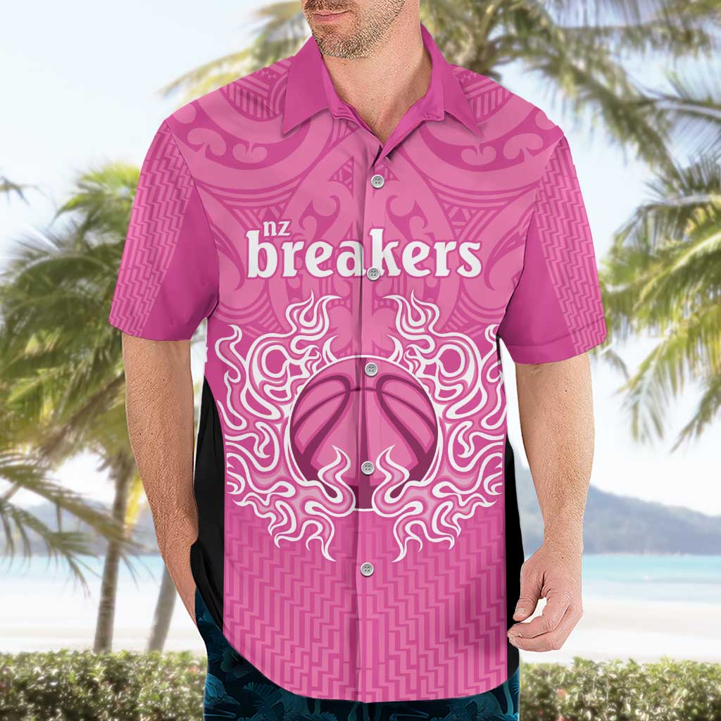 New Zealand Custom Hawaiian Shirt Fire Basketball Maori Tribal Pink - Aussie Hoodie