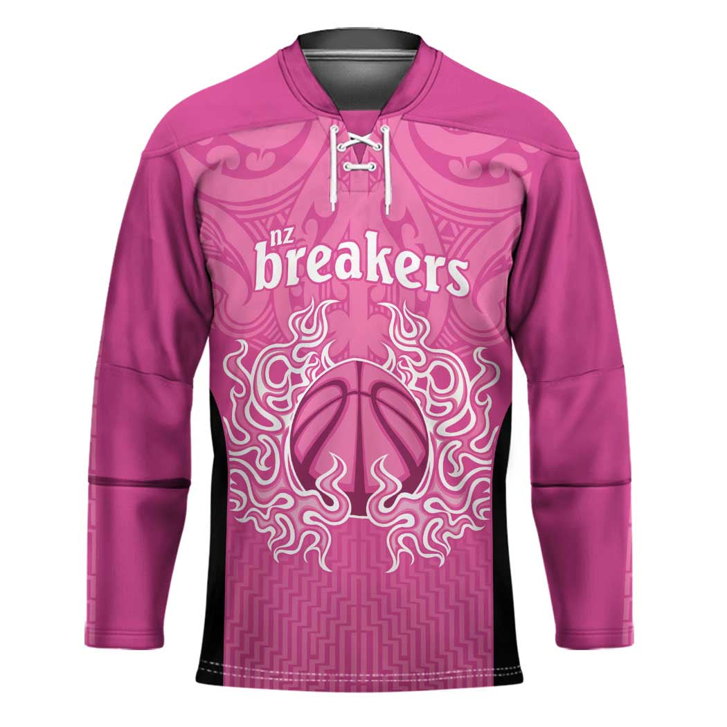 New Zealand Custom Hockey Jersey Fire Basketball Maori Tribal Pink - Aussie Hoodie