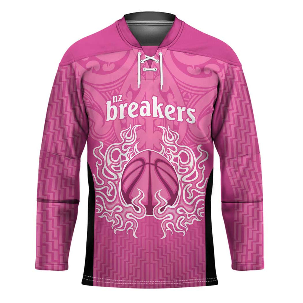 New Zealand Custom Hockey Jersey Fire Basketball Maori Tribal Pink - Aussie Hoodie