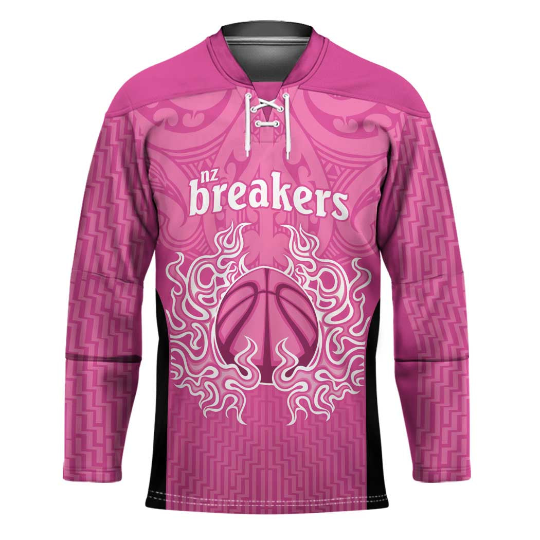New Zealand Custom Hockey Jersey Fire Basketball Maori Tribal Pink - Aussie Hoodie