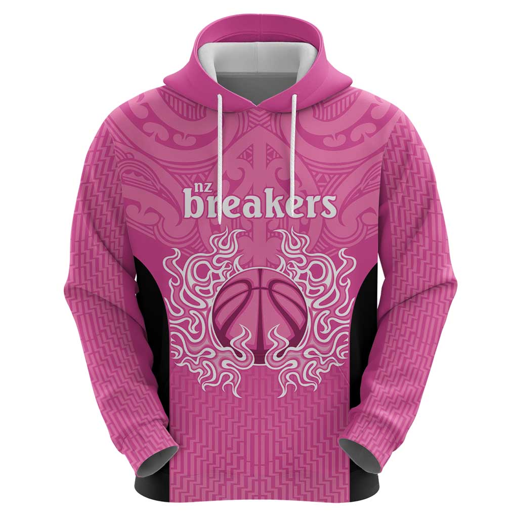 New Zealand Custom Hoodie Fire Basketball Maori Tribal Pink - Aussie Hoodie