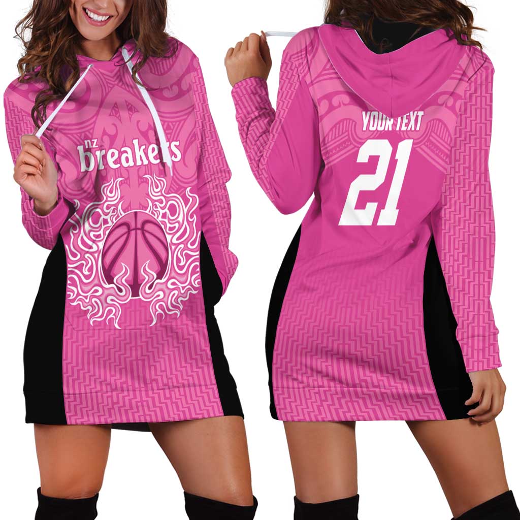 New Zealand Custom Hoodie Dress Fire Basketball Maori Tribal Pink - Aussie Hoodie