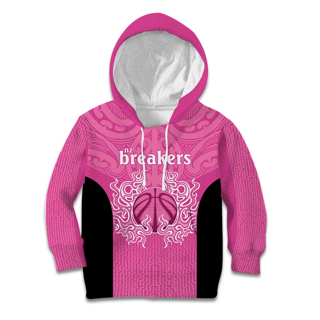 New Zealand Custom Kid Hoodie Fire Basketball Maori Tribal Pink - Aussie Hoodie