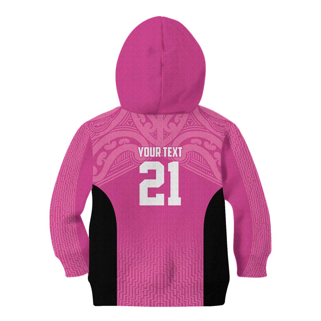 New Zealand Custom Kid Hoodie Fire Basketball Maori Tribal Pink - Aussie Hoodie