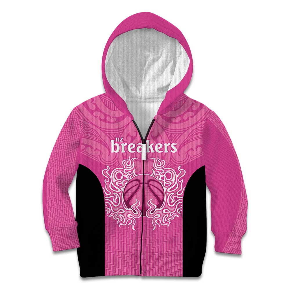New Zealand Custom Kid Hoodie Fire Basketball Maori Tribal Pink - Aussie Hoodie
