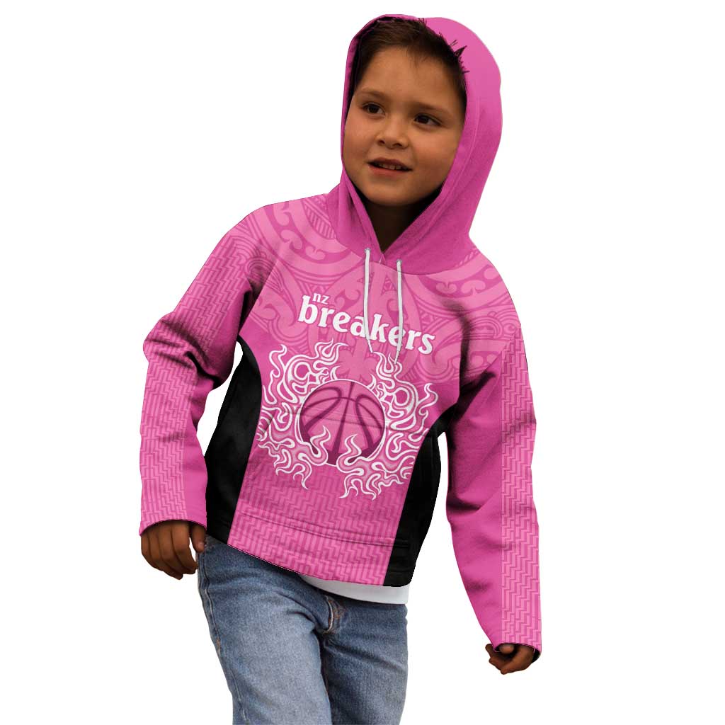 New Zealand Custom Kid Hoodie Fire Basketball Maori Tribal Pink - Aussie Hoodie
