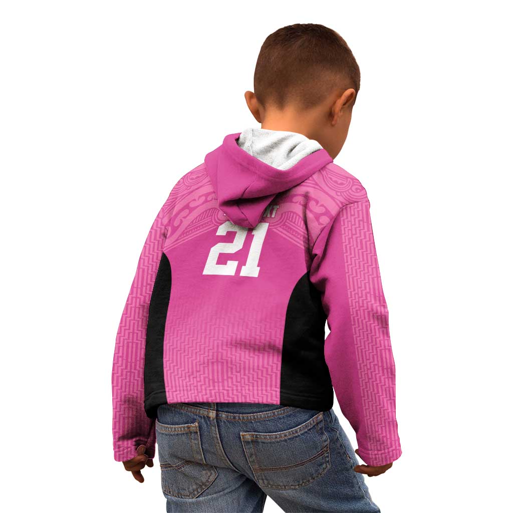 New Zealand Custom Kid Hoodie Fire Basketball Maori Tribal Pink - Aussie Hoodie