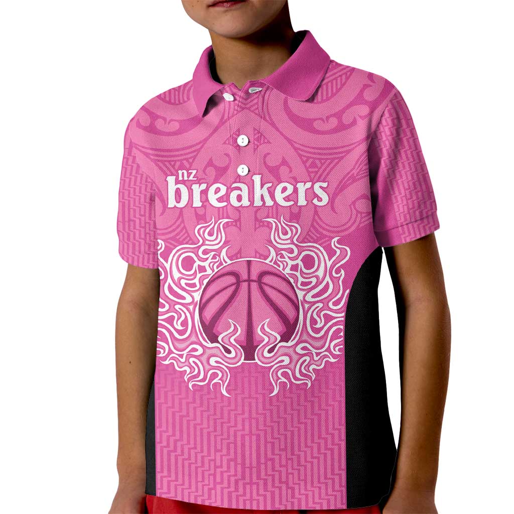 New Zealand Custom Kid Polo Shirt Fire Basketball Maori Tribal Pink - Aussie Hoodie