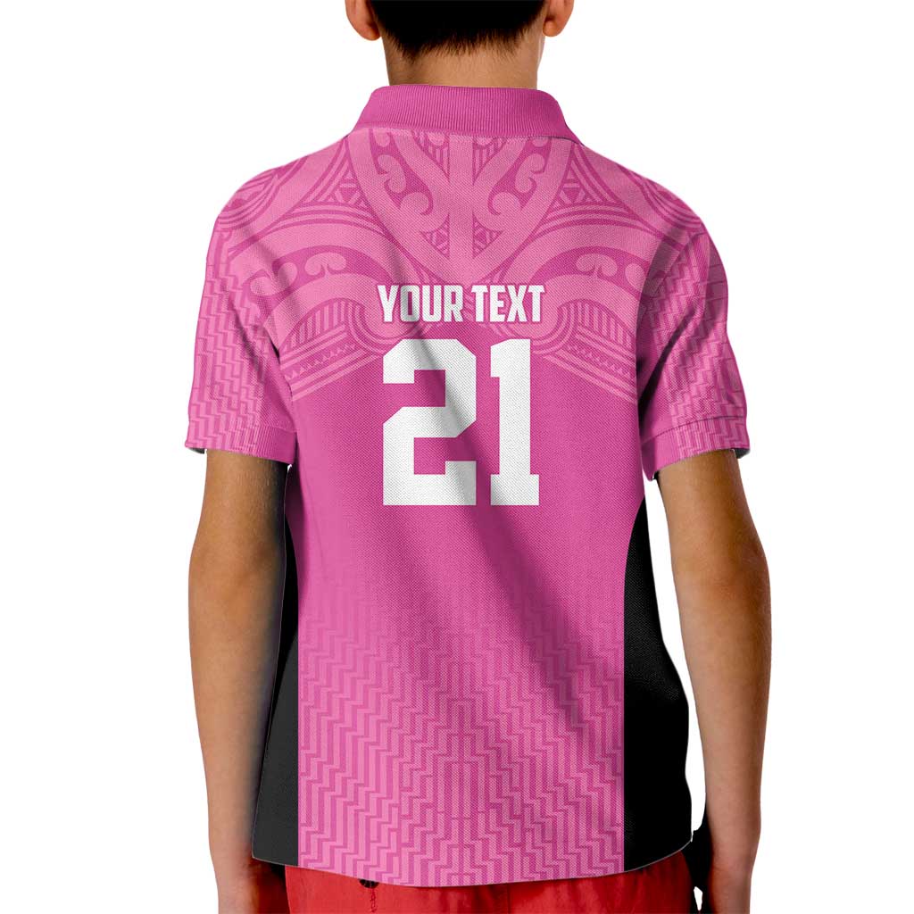 New Zealand Custom Kid Polo Shirt Fire Basketball Maori Tribal Pink - Aussie Hoodie