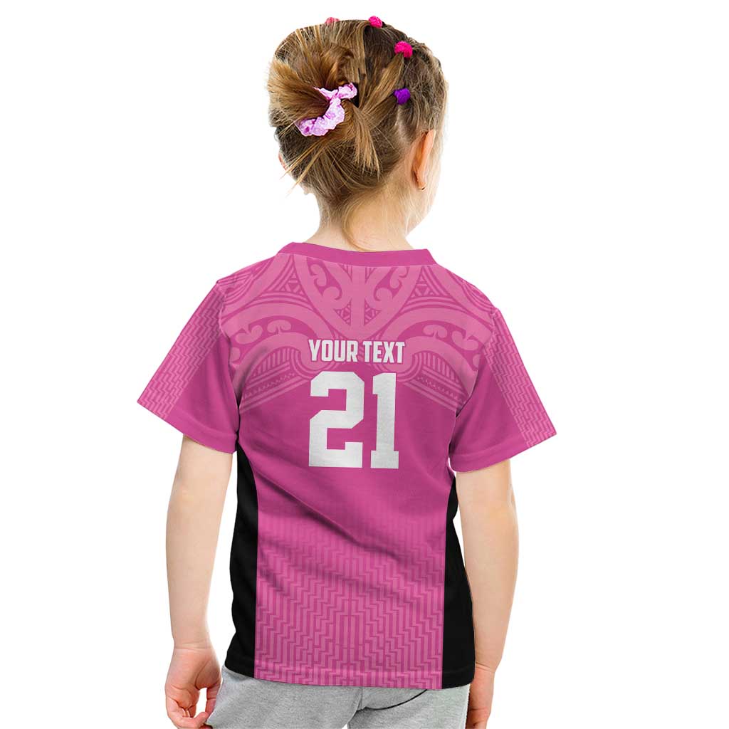 New Zealand Custom Kid T Shirt Fire Basketball Maori Tribal Pink - Aussie Hoodie
