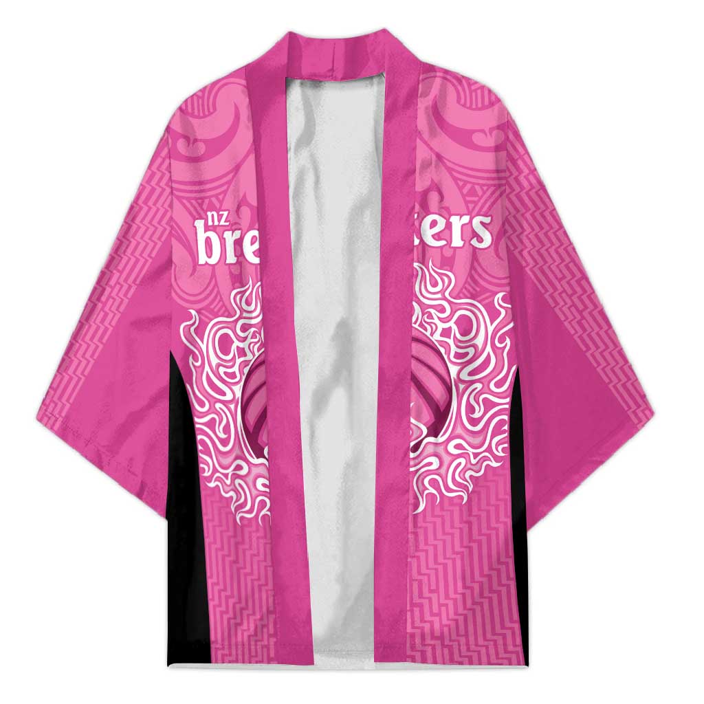 New Zealand Custom Kimono Fire Basketball Maori Tribal Pink - Aussie Hoodie