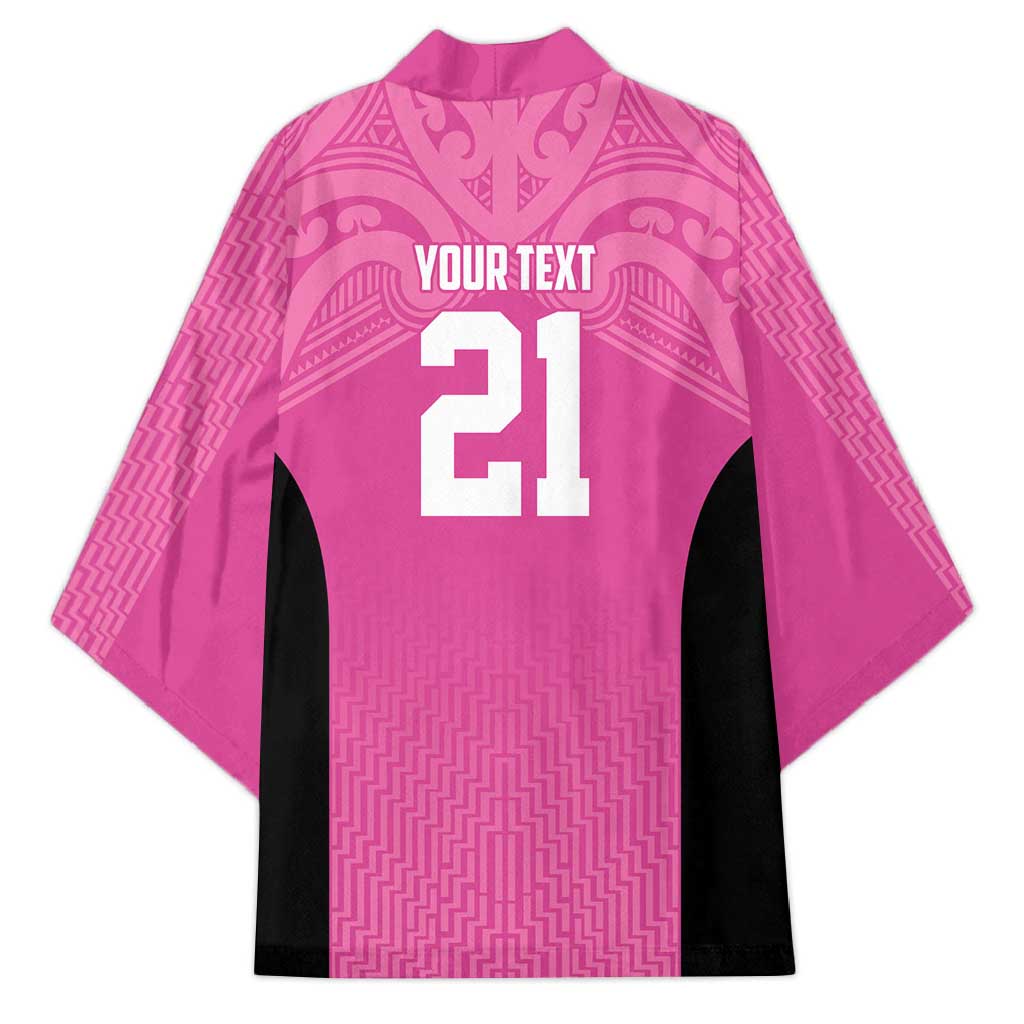 New Zealand Custom Kimono Fire Basketball Maori Tribal Pink - Aussie Hoodie