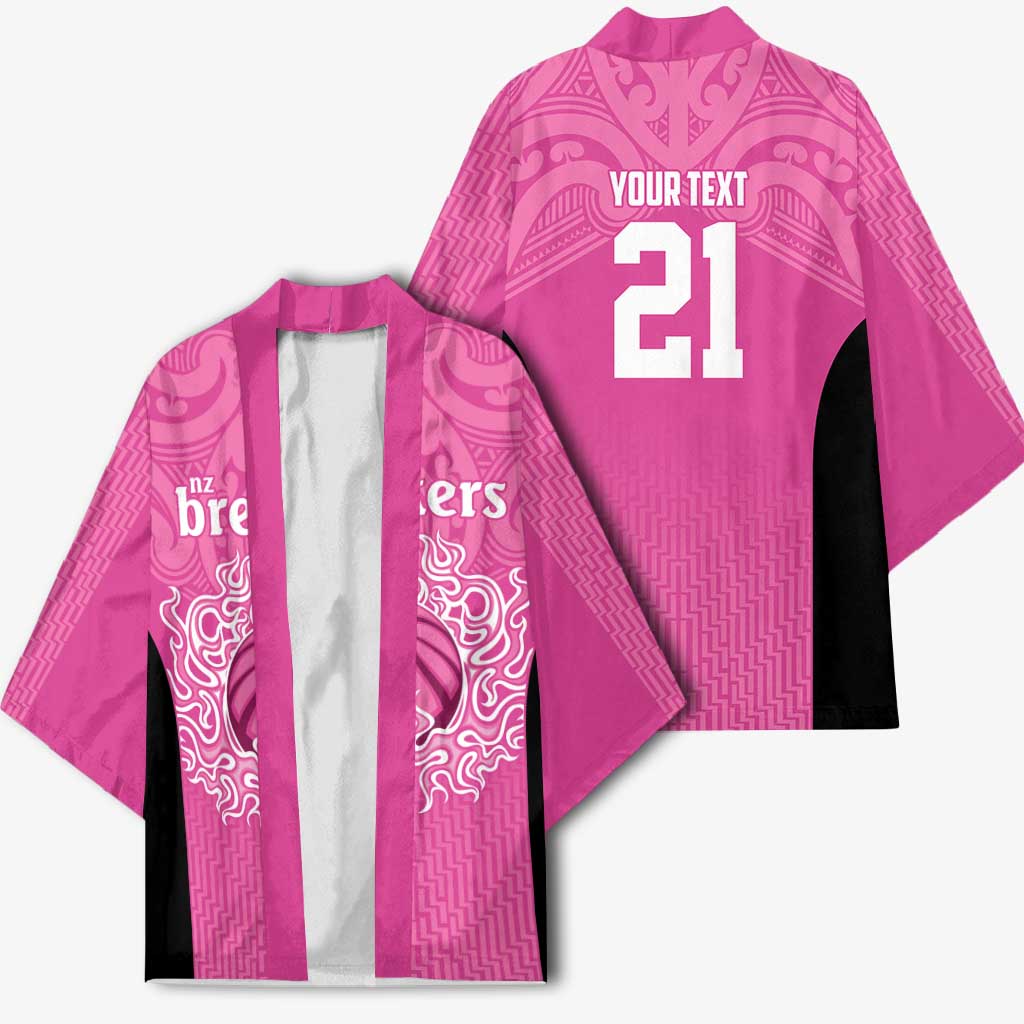 New Zealand Custom Kimono Fire Basketball Maori Tribal Pink - Aussie Hoodie