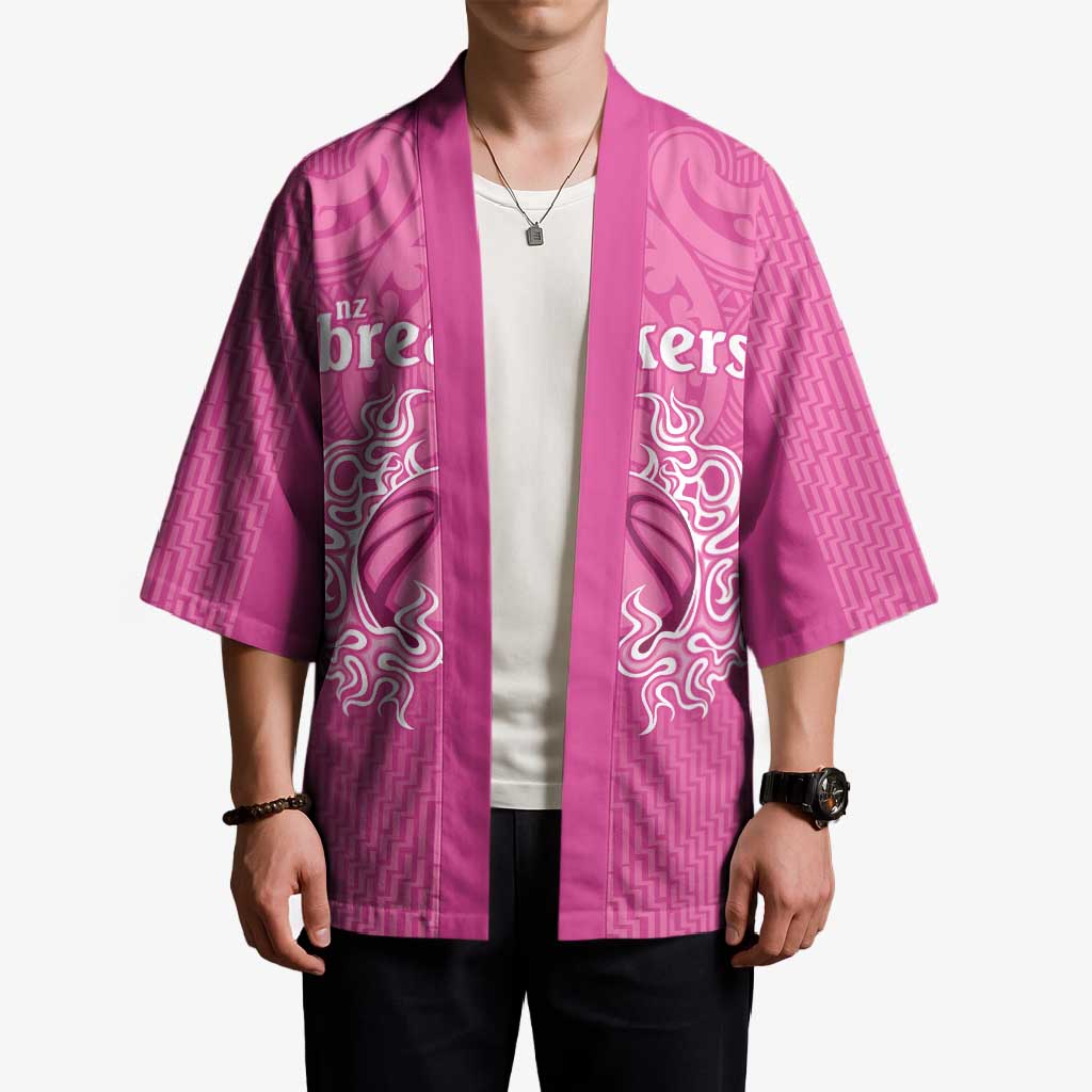 New Zealand Custom Kimono Fire Basketball Maori Tribal Pink - Aussie Hoodie