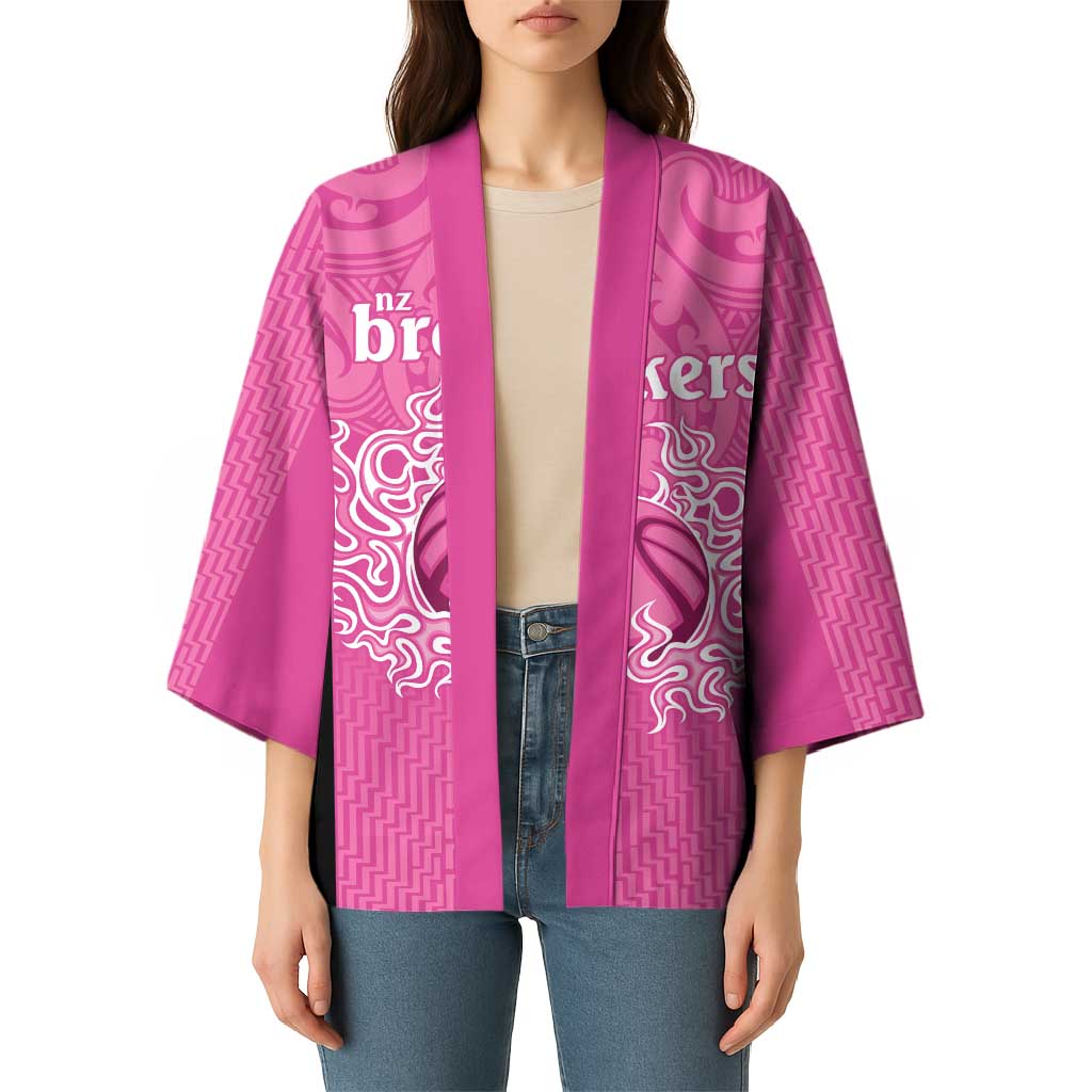 New Zealand Custom Kimono Fire Basketball Maori Tribal Pink - Aussie Hoodie