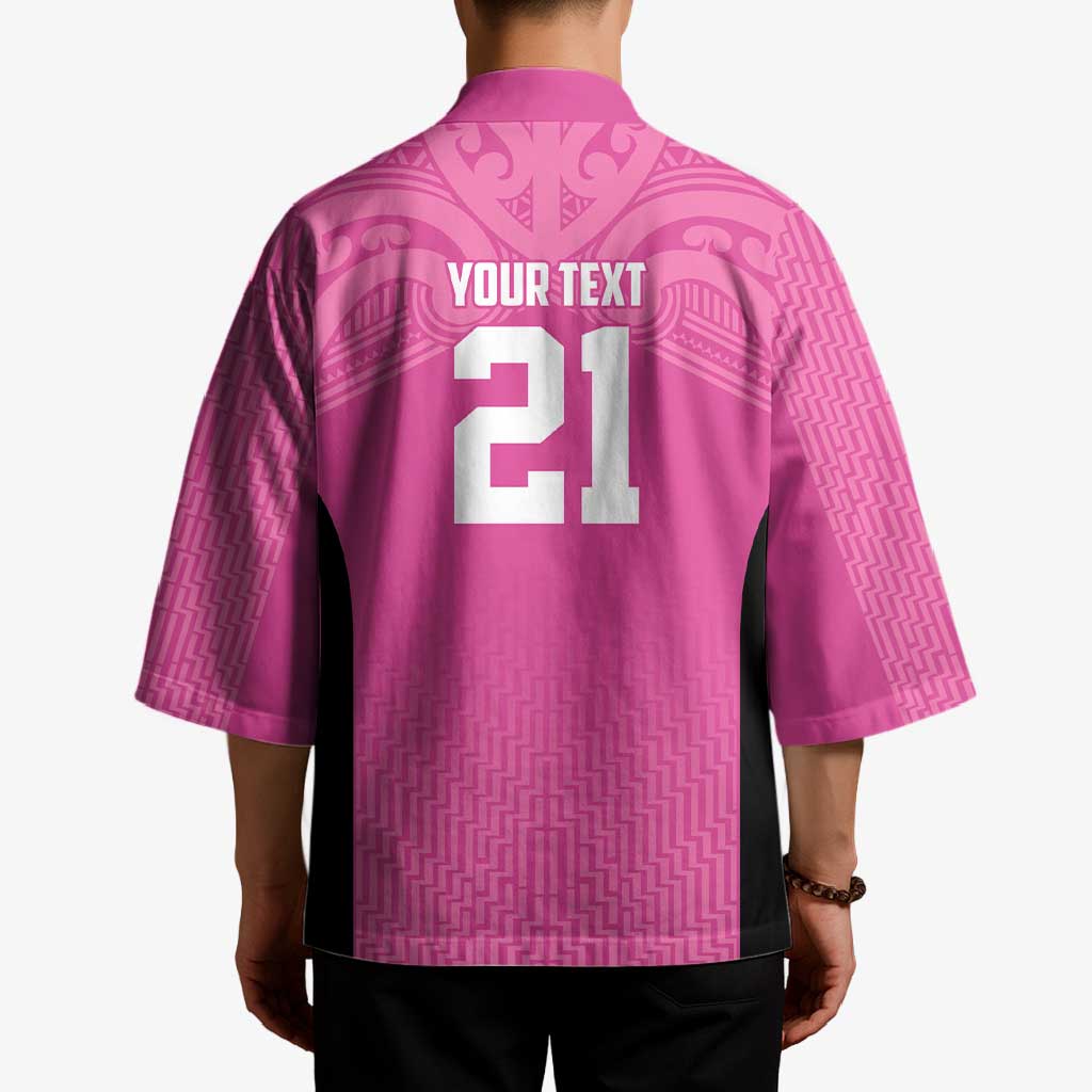 New Zealand Custom Kimono Fire Basketball Maori Tribal Pink - Aussie Hoodie