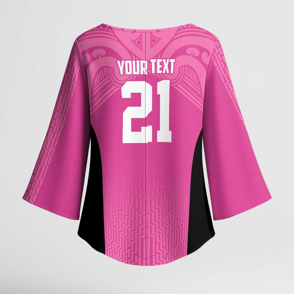 New Zealand Custom Kimono Sleeve Blouse Fire Basketball Maori Tribal Pink - Aussie Hoodie