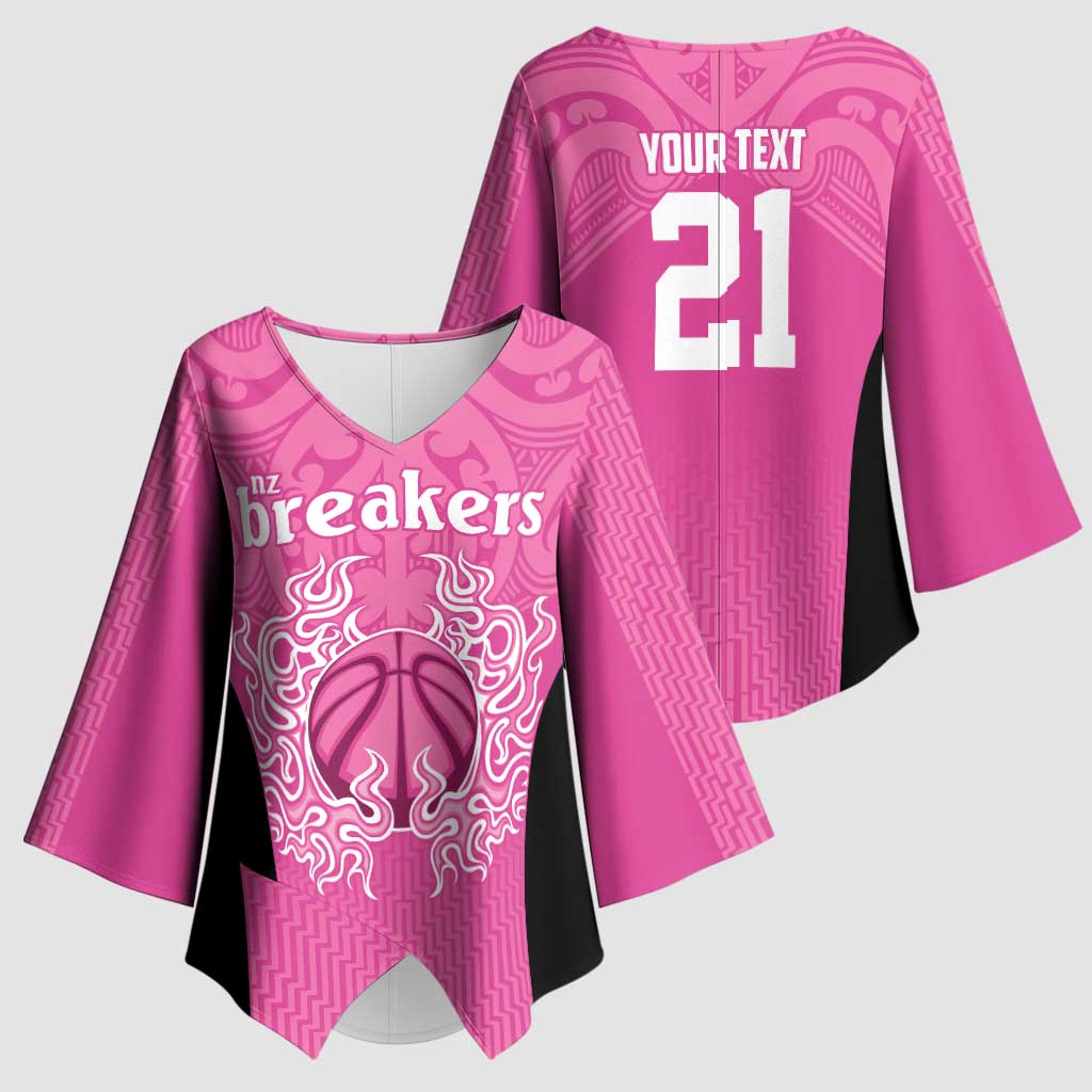 New Zealand Custom Kimono Sleeve Blouse Fire Basketball Maori Tribal Pink - Aussie Hoodie