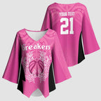 New Zealand Custom Kimono Sleeve Blouse Fire Basketball Maori Tribal Pink - Aussie Hoodie