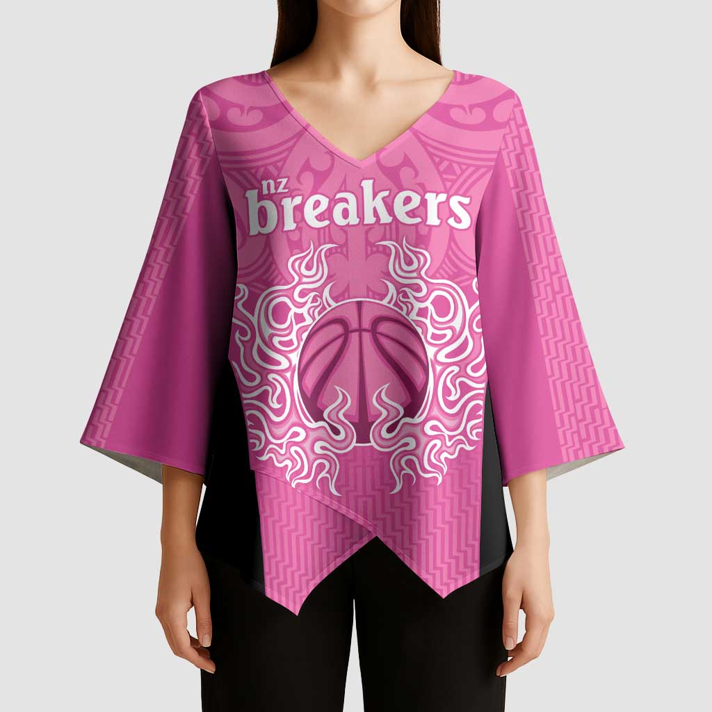 New Zealand Custom Kimono Sleeve Blouse Fire Basketball Maori Tribal Pink - Aussie Hoodie