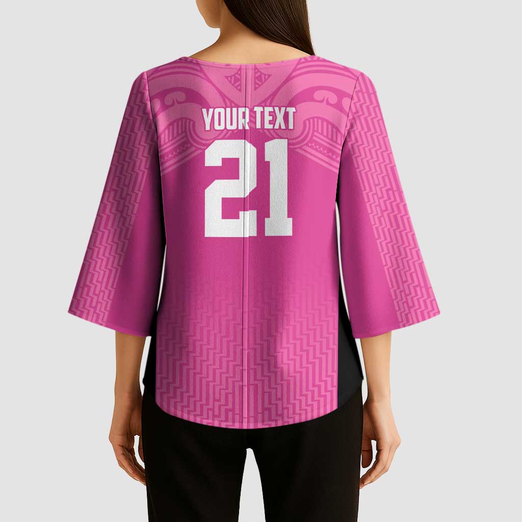 New Zealand Custom Kimono Sleeve Blouse Fire Basketball Maori Tribal Pink - Aussie Hoodie