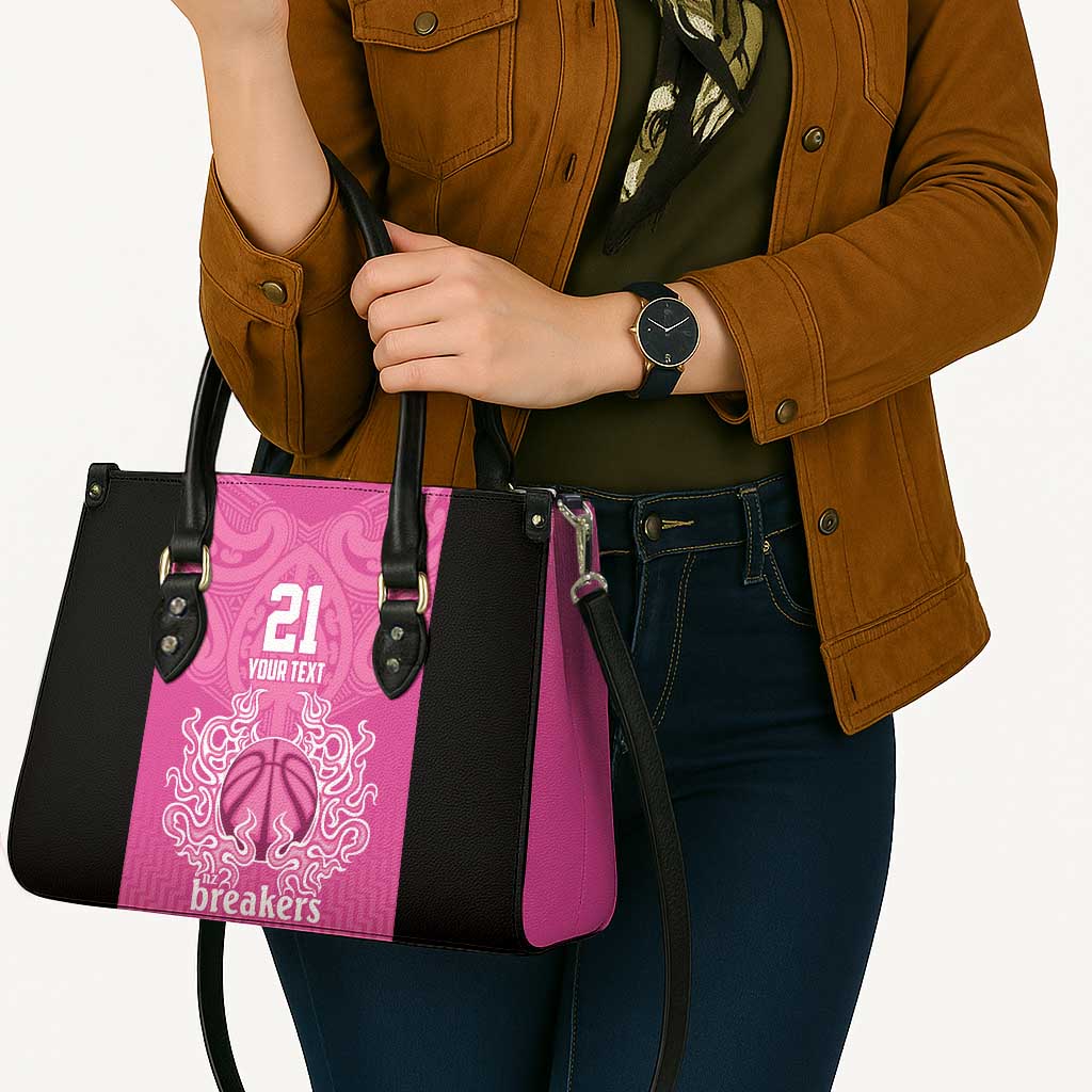 New Zealand Custom Leather Bag Fire Basketball Maori Tribal Pink - Aussie Hoodie