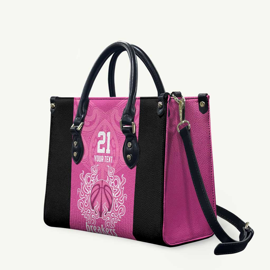 New Zealand Custom Leather Bag Fire Basketball Maori Tribal Pink - Aussie Hoodie