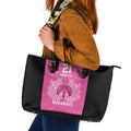 New Zealand Custom Leather Tote Bag Fire Basketball Maori Tribal Pink - Aussie Hoodie