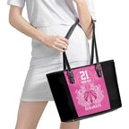 New Zealand Custom Leather Tote Bag Fire Basketball Maori Tribal Pink - Aussie Hoodie