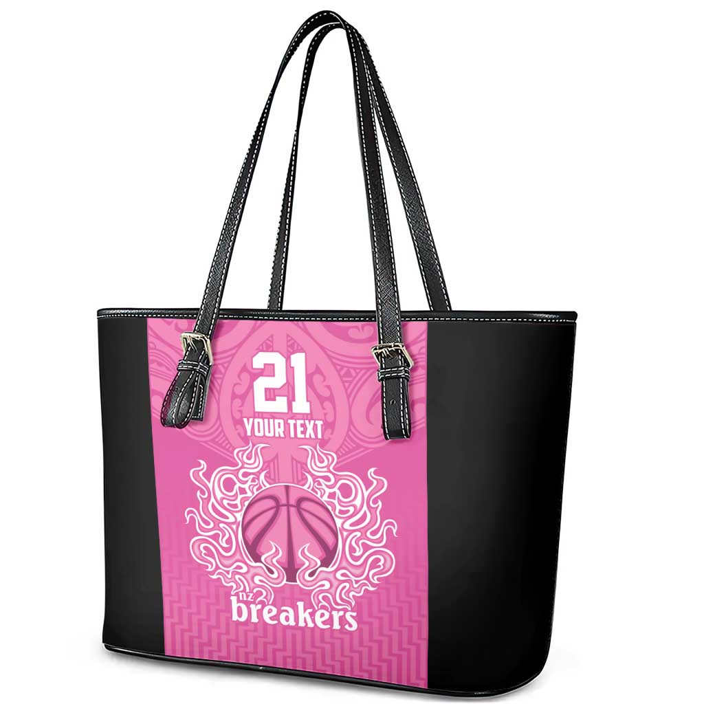 New Zealand Custom Leather Tote Bag Fire Basketball Maori Tribal Pink - Aussie Hoodie