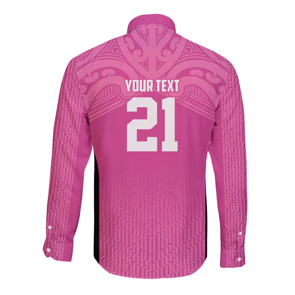 New Zealand Custom Long Sleeve Button Shirt Fire Basketball Maori Tribal Pink - Aussie Hoodie