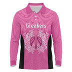 New Zealand Custom Long Sleeve Polo Shirt Fire Basketball Maori Tribal Pink - Aussie Hoodie