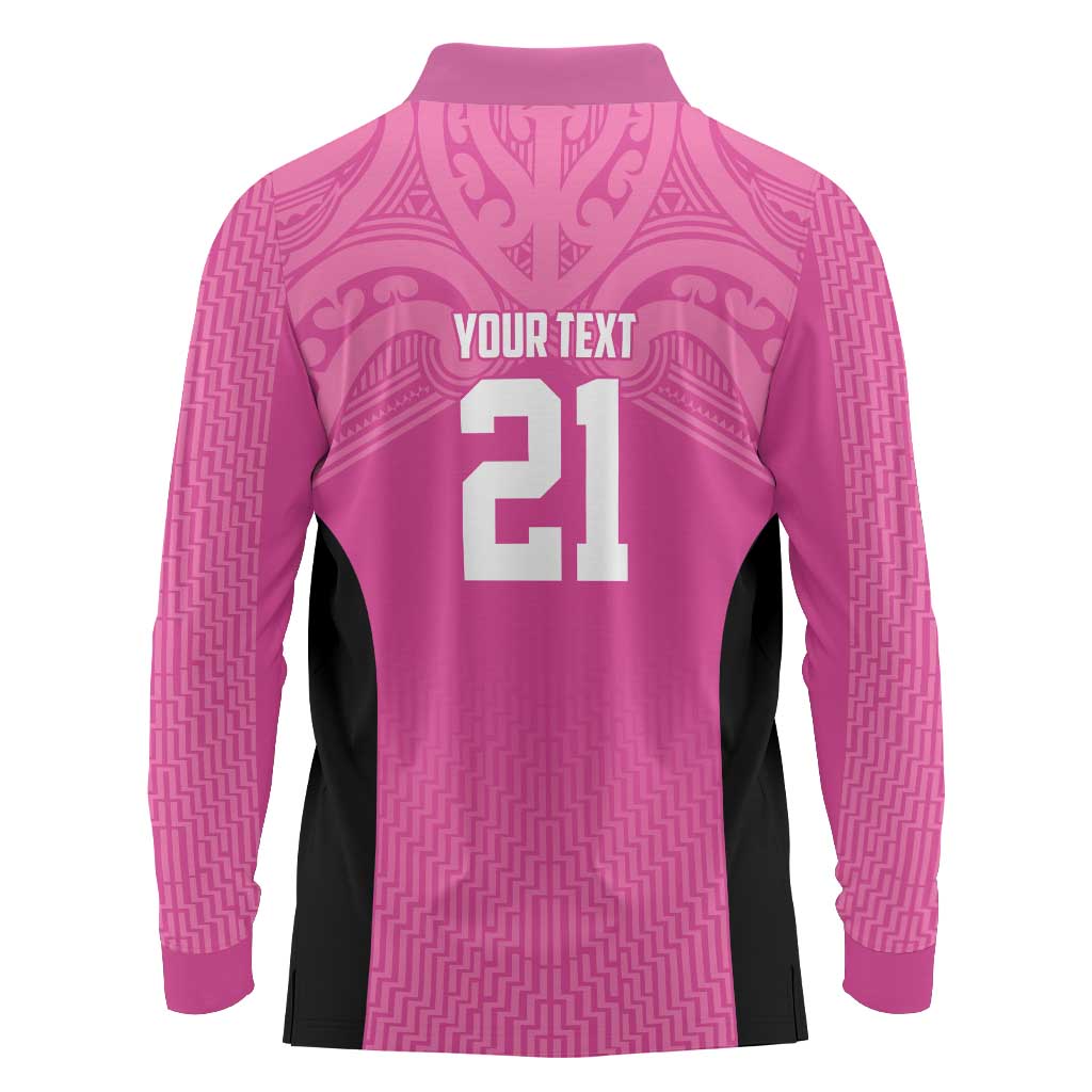 New Zealand Custom Long Sleeve Polo Shirt Fire Basketball Maori Tribal Pink - Aussie Hoodie