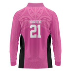 New Zealand Custom Long Sleeve Polo Shirt Fire Basketball Maori Tribal Pink - Aussie Hoodie