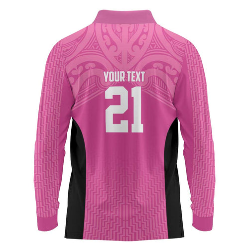 New Zealand Custom Long Sleeve Polo Shirt Fire Basketball Maori Tribal Pink - Aussie Hoodie