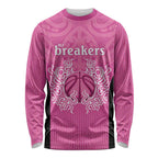 New Zealand Custom Long Sleeve Shirt Fire Basketball Maori Tribal Pink - Aussie Hoodie