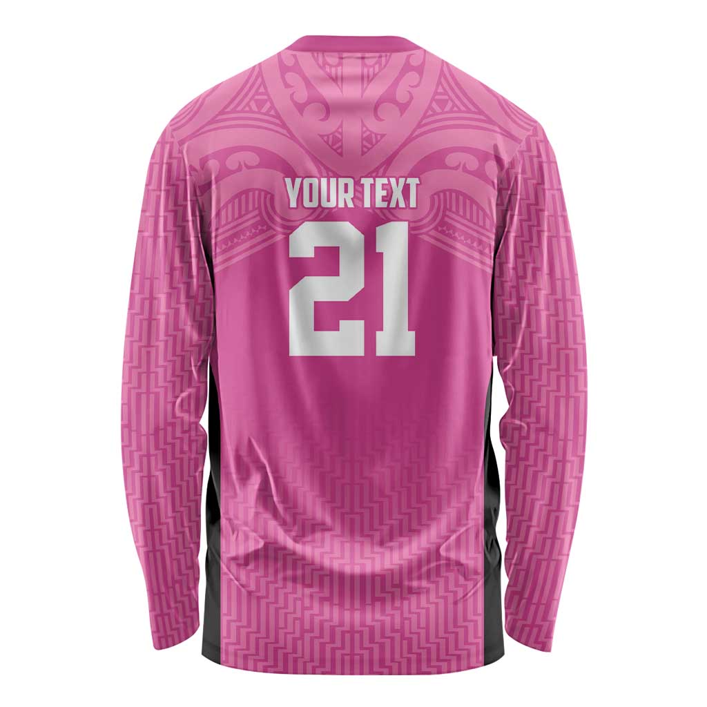 New Zealand Custom Long Sleeve Shirt Fire Basketball Maori Tribal Pink - Aussie Hoodie