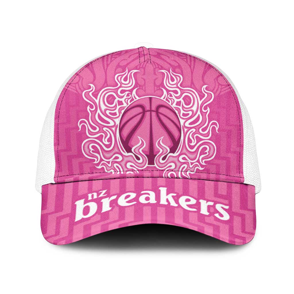 New Zealand Mesh Trucker Cap Fire Basketball Maori Tribal Pink - Aussie Hoodie